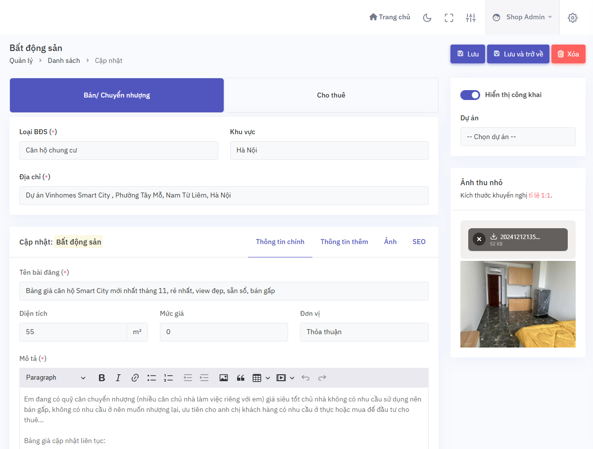 Thiết kế website rao vặt bất động sản